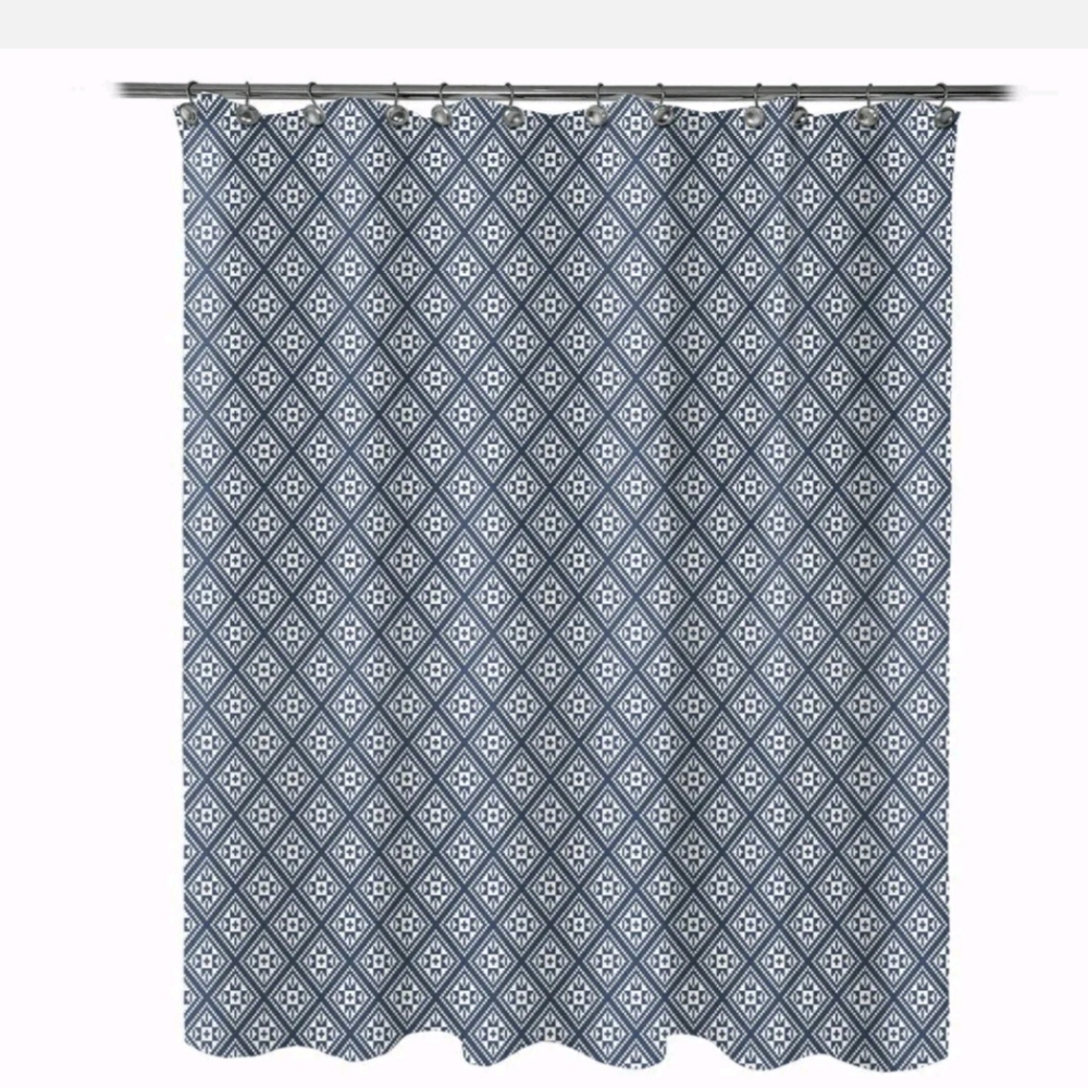 Sunlit Design Modern Shower Curtain Navy Blue Geometric Rhombus Fabric Shower